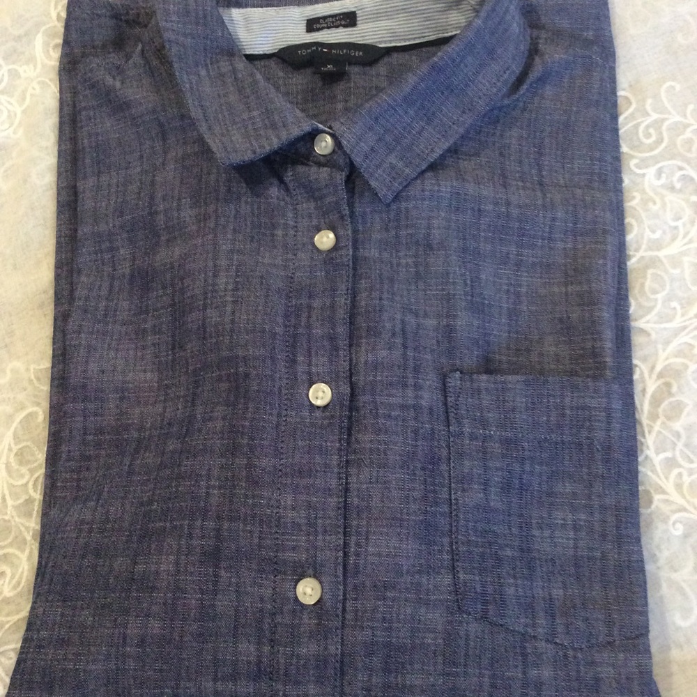 Hilfiger blue Classic fit long sleeved blo…